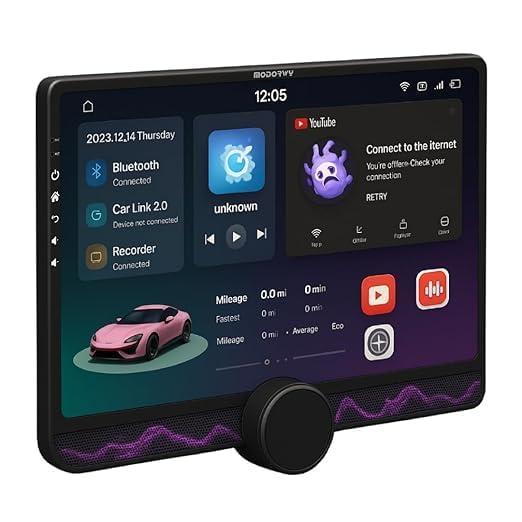 Gemstone 10.1” QLED 2K Car Media Player | Android Stereo OS 13 | 4GB+64GB | Inbuilt Exhaust Fan/Bluetooth/WiFi | Single Knob Screen | Free AHD Camera + 65W 4-in-1 Cable + 100W Car Charger