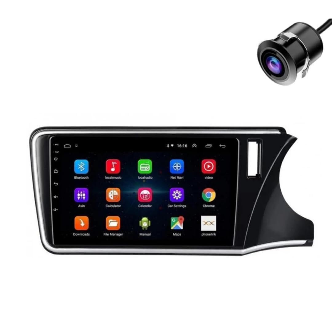 Original 9inch HD QLED Car Android Stereo | 2GB RAM & 32GB ROM | OS 13 Double Din Car Multimedia Player | incl. AHD Camera & Frame Compatible with Honda City i-DTEC 2014-2020 - 1 Year Warranty