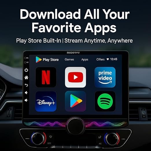 Gemstone 10.1” QLED 2K Car Media Player | Android Stereo OS 13 | 4GB+64GB | Inbuilt Exhaust Fan/Bluetooth/WiFi | Single Knob Screen | Free AHD Camera + 65W 4-in-1 Cable + 100W Car Charger