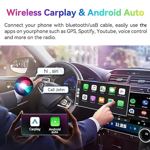 Gemstone 2K Car Android System | 10.1inch Full HD Touchscreen|Wireless CarPlay & Android Auto | 4GB/64GB | DSP | GPS Navigation | Wi-Fi & Bluetooth|Universal Double Din Stereo- 1 Year Warranty