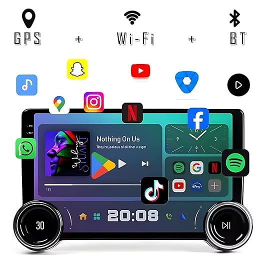 Gemstone 2K Car Android System | 10.1inch Full HD Touchscreen|Wireless CarPlay & Android Auto | 4GB/64GB | DSP | GPS Navigation | Wi-Fi & Bluetooth|Universal Double Din Stereo- 1 Year Warranty
