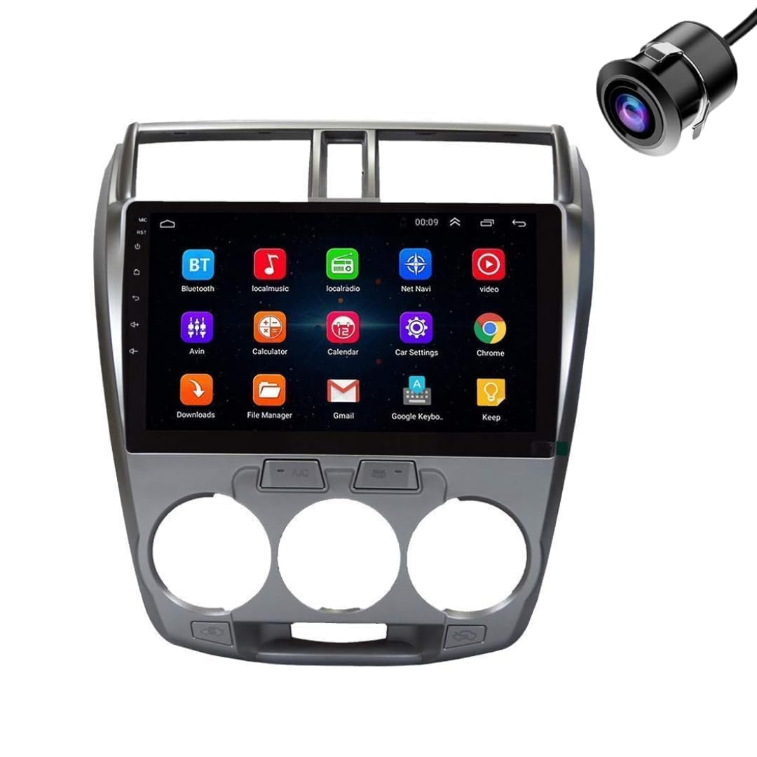 Original 9inch HD QLED Car Android Stereo | 2GB RAM & 32GB ROM | OS 13 Double Din Car Multimedia Player | incl. AHD Camera & Frame Compatible with Honda City i-VTEC 2008-2013 - 1 Year Warranty
