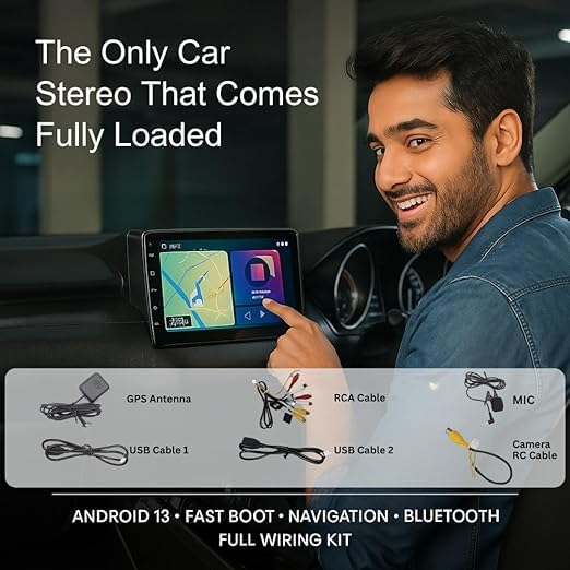 Original QLED 9” Zlink Car Android Stereo | OS 13 | 4GB+32GB | Display Support Car Play & Android Auto | incl. AHD Rear Camera & Frame Compatible with Maruti Fronx- 1 Year Warranty