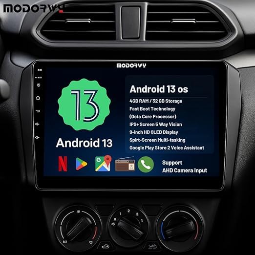 Original QLED 9” Zlink Car Android Stereo | OS 13 | 4GB+32GB | Display Support Car Play & Android Auto | incl. AHD Rear Camera & Frame Compatible with Maruti Alto 800 - 1 Year Warranty