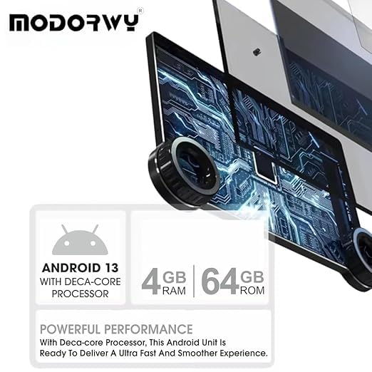 Gemstone 2K Car Android System | 10.1inch Full HD Touchscreen|Wireless CarPlay & Android Auto | 4GB/64GB | DSP | GPS Navigation | Wi-Fi & Bluetooth|Universal Double Din Stereo- 1 Year Warranty