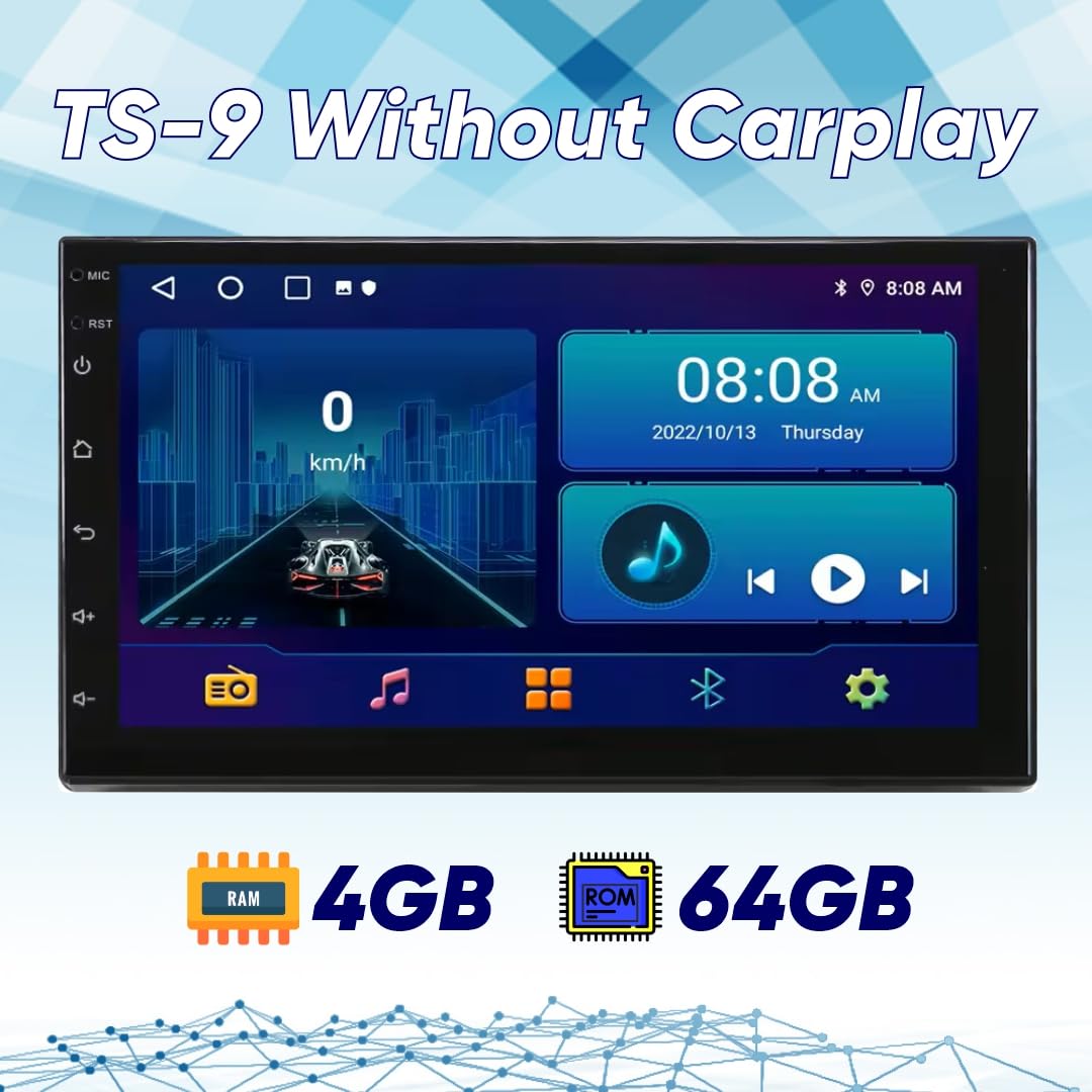 Modowry 9 inch Car Android System | Android 13 Wireless CarPlay - Android Auto Car Touch Screen | Double Din Car Android Media Player | 4GB+64GB | Split Screen | Mirror Link | S W Key Support