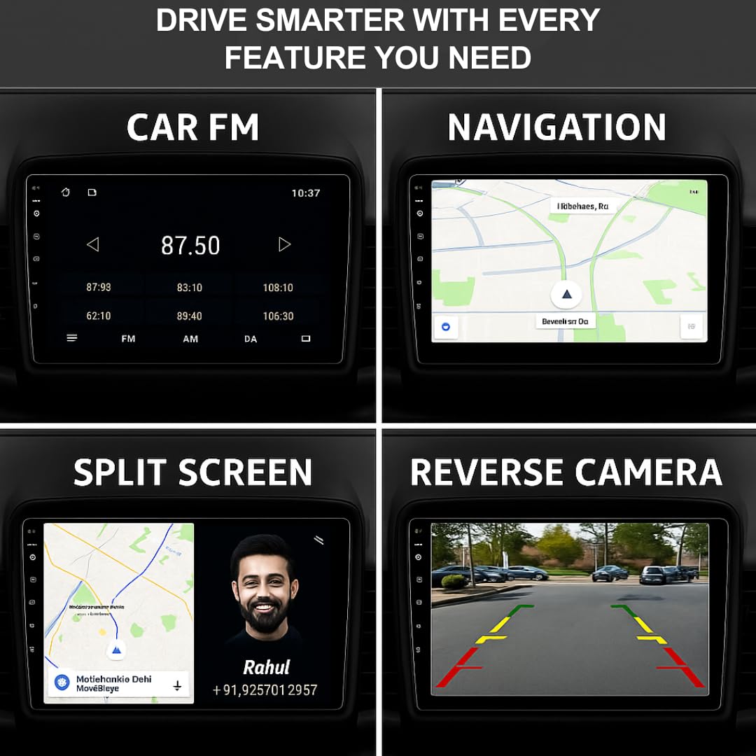 Modorwy Car Android Stereo | 9 inch QLED HD Touch Display | OS 13 Stereo Double Din Car Multimedia Player | 2GB & 32GB | incl. AHD Camera & Frame Compatible with Maruti Swift 2018-2023 - 1 Year Wrnty