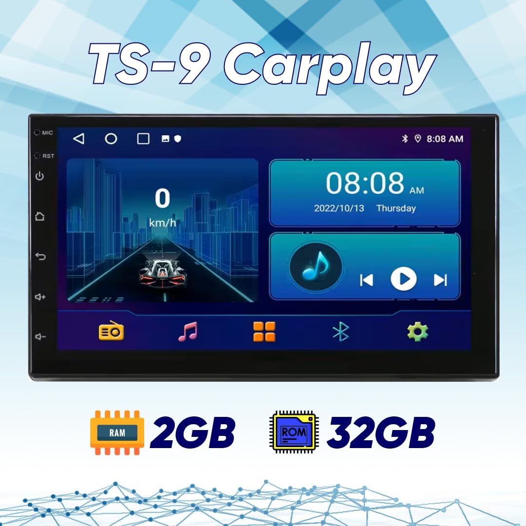 Modorwy TS9 9" Android Car Stereo | 2GB+32GB | QLED Touchscreen | Android 13 | Wireless CarPlay & Android Auto | 2GB RAM + 32GB ROM | GPS Navigation | Bluetooth & Wi-Fi | Mirror Link / Steering Wheel Control Support | Split-Screen