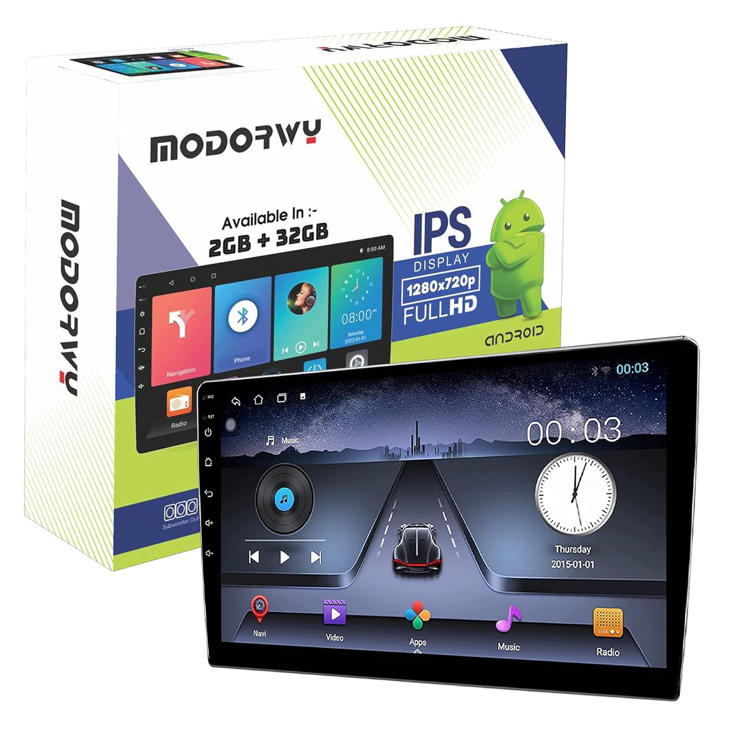 Modorwy TS7 9" Android 13 Car Stereo | 2GB ROM +32GB RAM | QLED Display | GPS Navigation | Bluetooth | Wi-Fi |