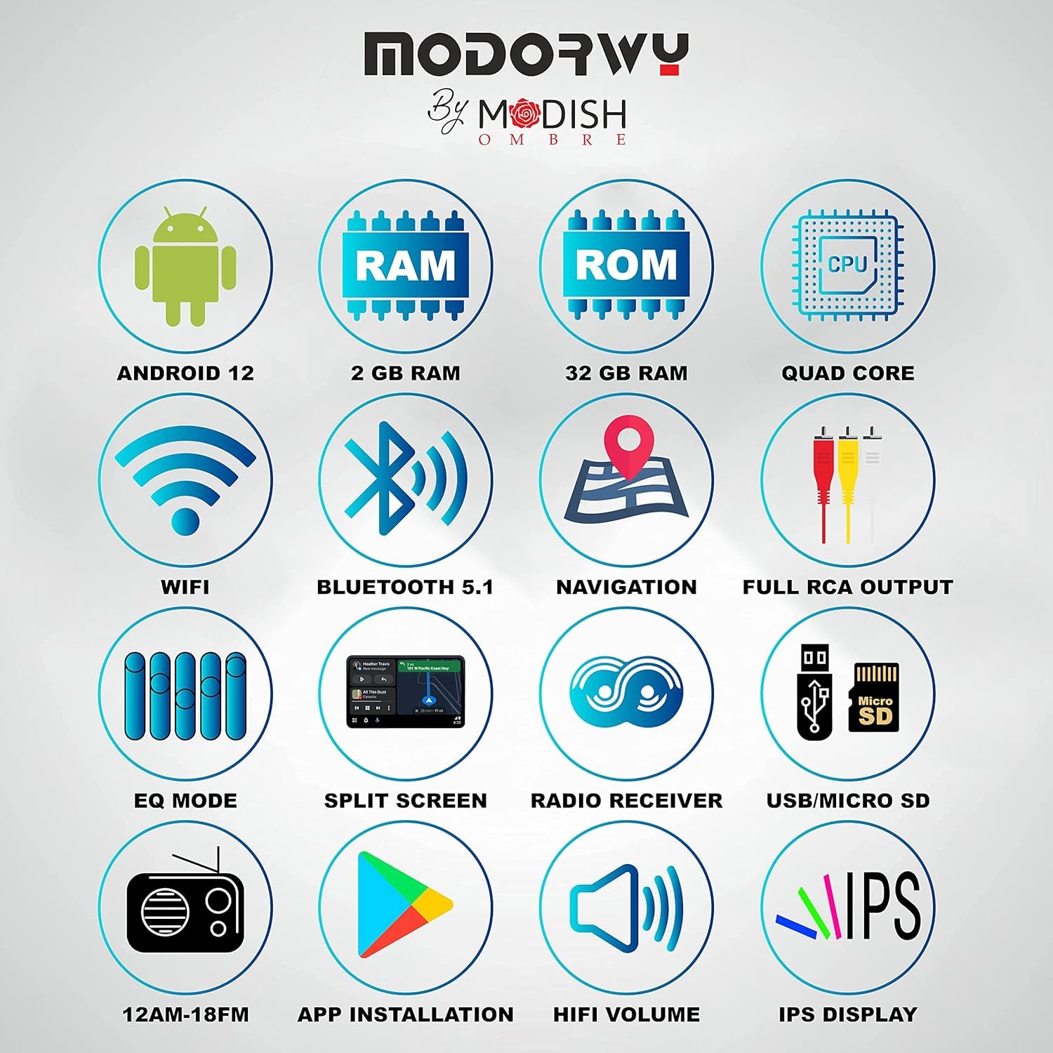 Modorwy TS7 9" Android 13 Car Stereo | 2GB+32GB | IPS HD | Bluetooth | Wi-Fi | GPS | Split Screen | 1Yr Warranty