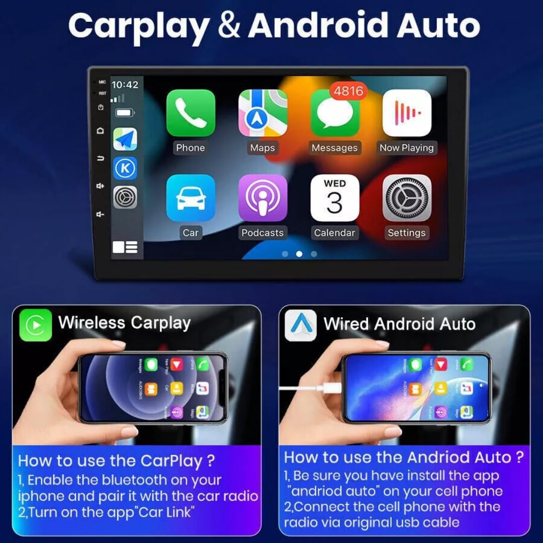 Modowry 9 inch Car Android System | Android 13 Wireless CarPlay - Android Auto Car Touch Screen | Double Din Car Android Media Player | 4GB+64GB | Split Screen | Mirror Link | S W Key Support