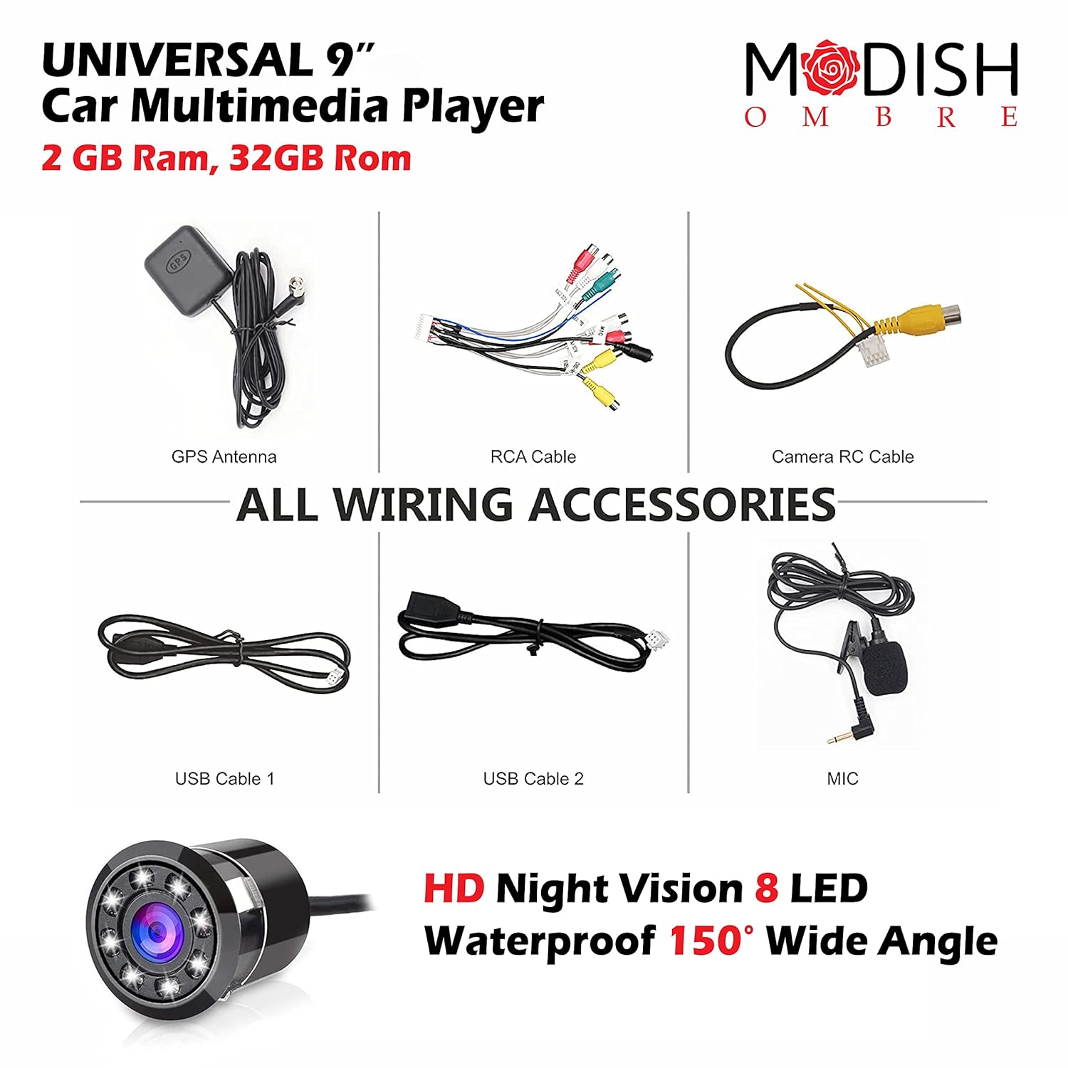 Modorwy TS7 9" Android 13 Car Stereo with AHD Reverse Camera | 2GB RAM / 32GB ROM | QLED HD Screen | GPS Navigation | Wi-Fi | Bluetooth | Universal Double Din Car Multimedia Player