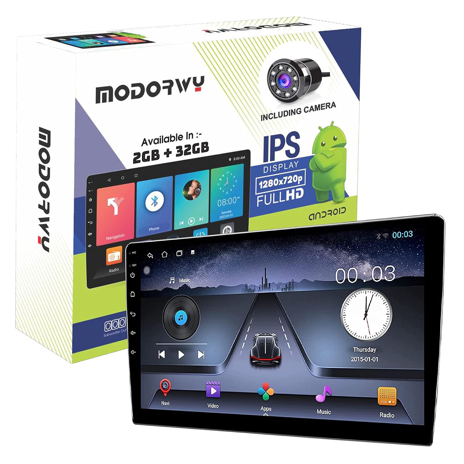 Modorwy TS7 9" Android 13 Car Stereo with AHD Reverse Camera | 2GB RAM / 32GB ROM | QLED HD Screen | GPS Navigation | Wi-Fi | Bluetooth | Universal Double Din Car Multimedia Player