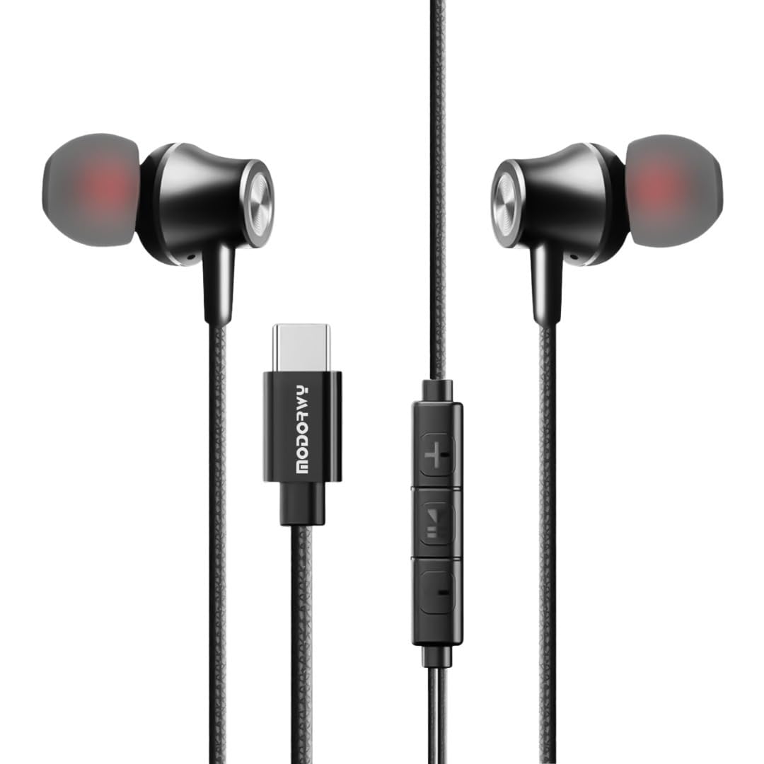 Plugsy Original Type-C Wired Earphone with DAC Chip, 14.2mm Drivers, Surround Sound & in-Line Mic
